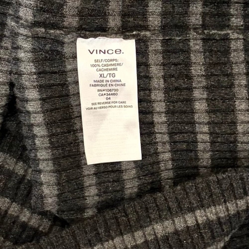 Men's‎ VINCE Cashmere Striped Turtleneck Sweater Gray Ribbed Knitwear X-Large - Picture 11 of 13